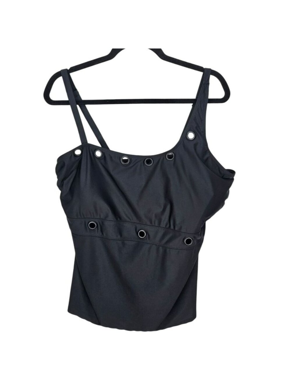 Nicole Miller Studio Black Grommet-Accent Tank Bikini Tankini Top 3X Nylon Blend